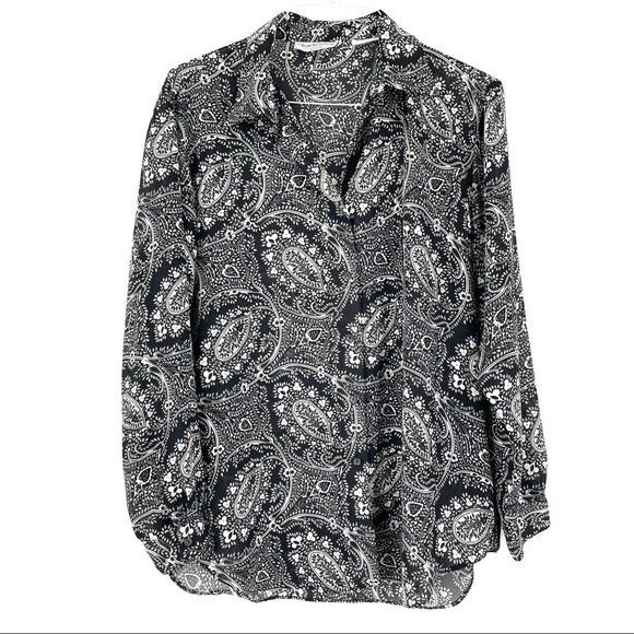 DVF Diane Von Furstenberg Paisley Print Silky Button Down Blouse Top - Picture 1 of 5